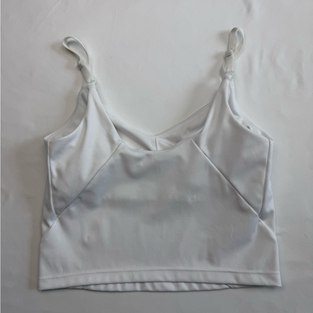 White Built In Bra Crop Top Adjustable Straps Minimalist Summer S - Picture 9 of 9